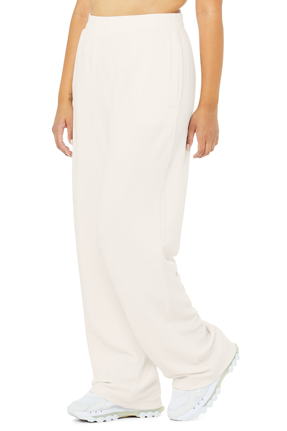 Micro Waffle High-Waist Pleasant Wide Leg Pant - Ivory