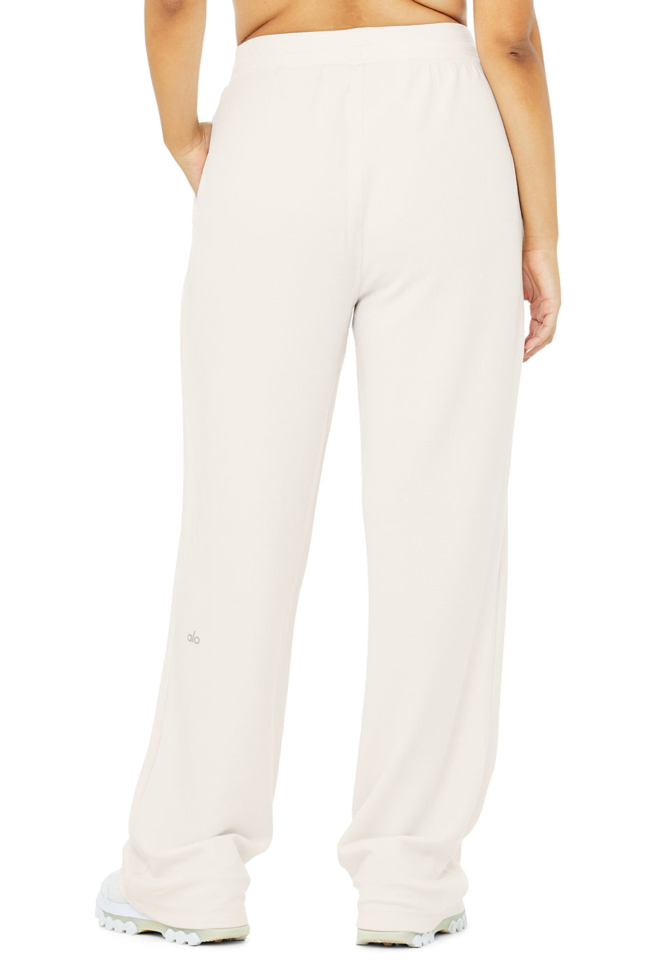 Micro Waffle High-Waist Pleasant Wide Leg Pant - Ivory