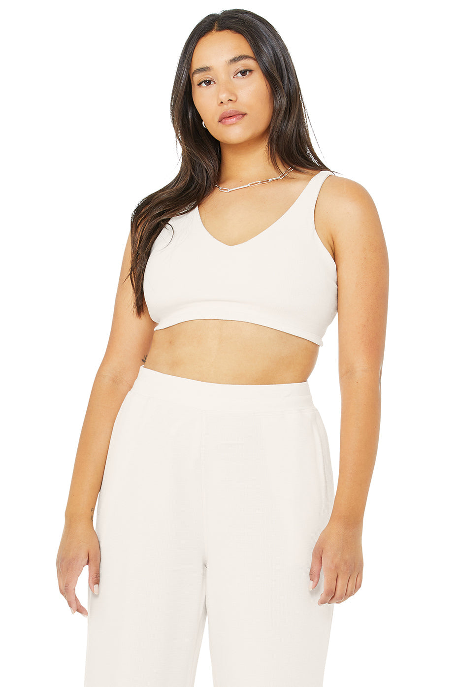 Micro Waffle High-Waist Pleasant Wide Leg Pant - Ivory