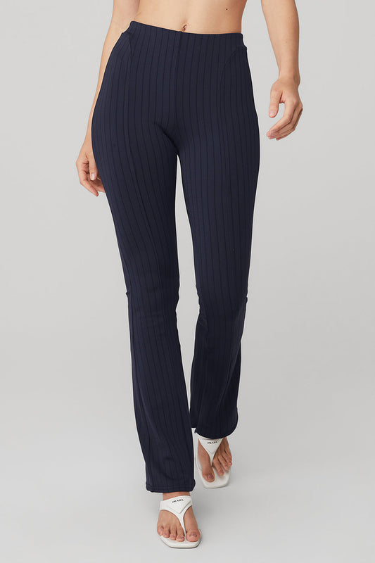 High-Waist Pinstripe Zip It Flare Legging - True Navy/Black