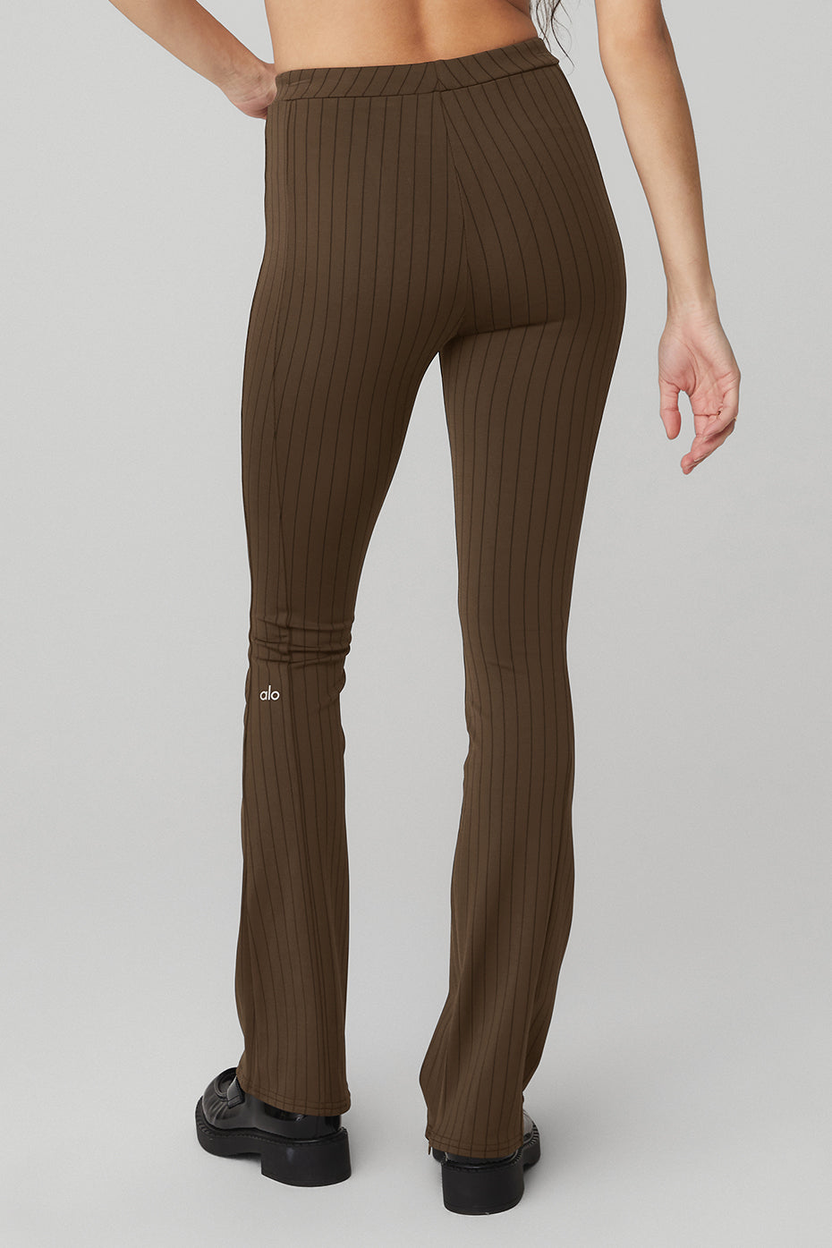 High-Waist Pinstripe Zip It Flare Legging - Espresso/Black