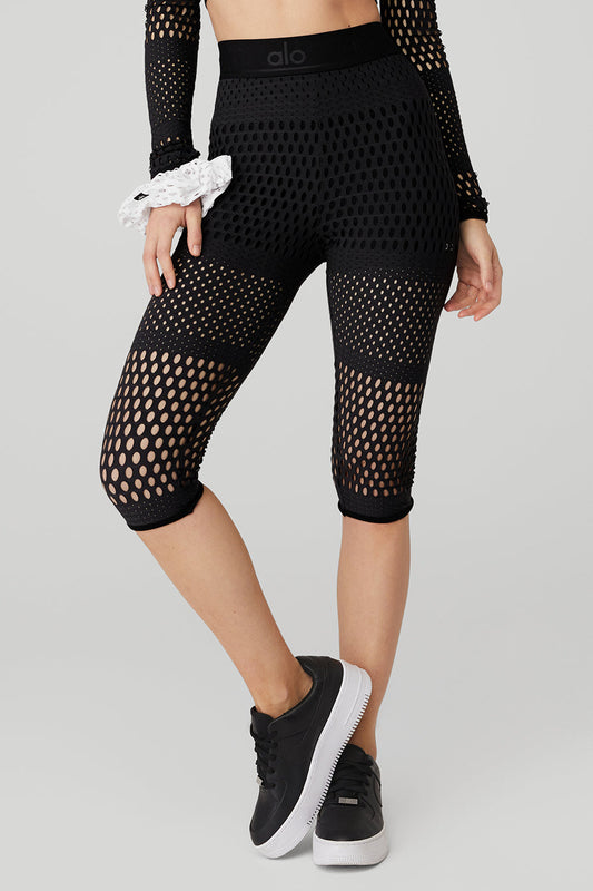 Mesh High-Waist Haute Summer Capri - Black