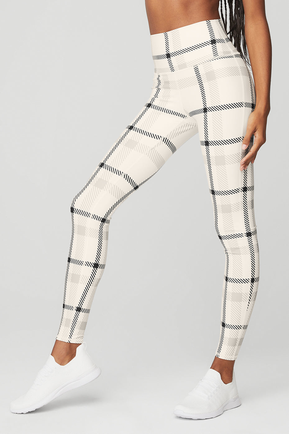 Airlift High-Waist Magnified Plaid Legging - Ivory/Black
