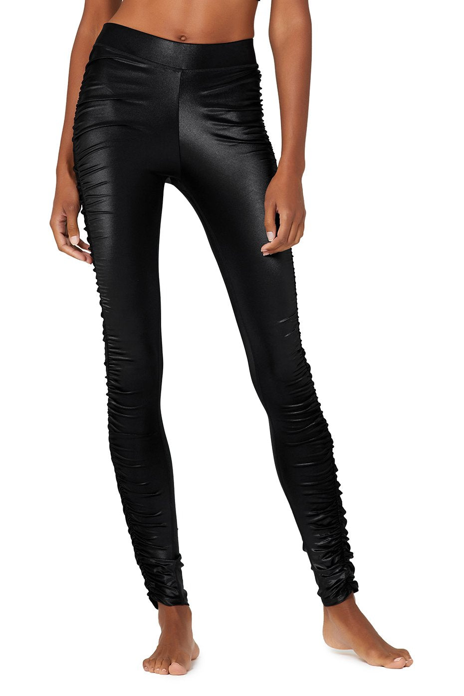 High-Waist Cinched Legging - Black Shine