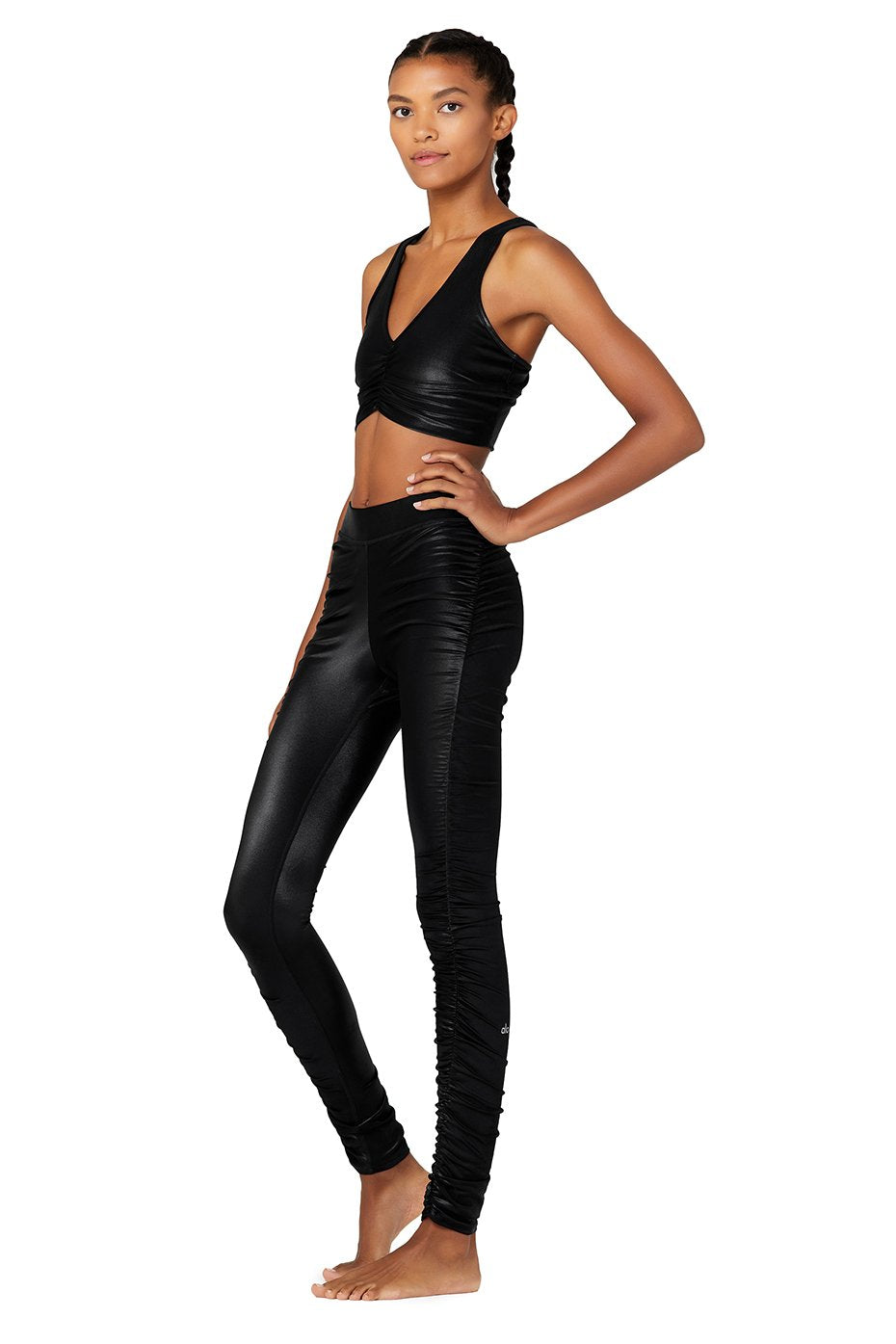 High-Waist Cinched Legging - Black Shine