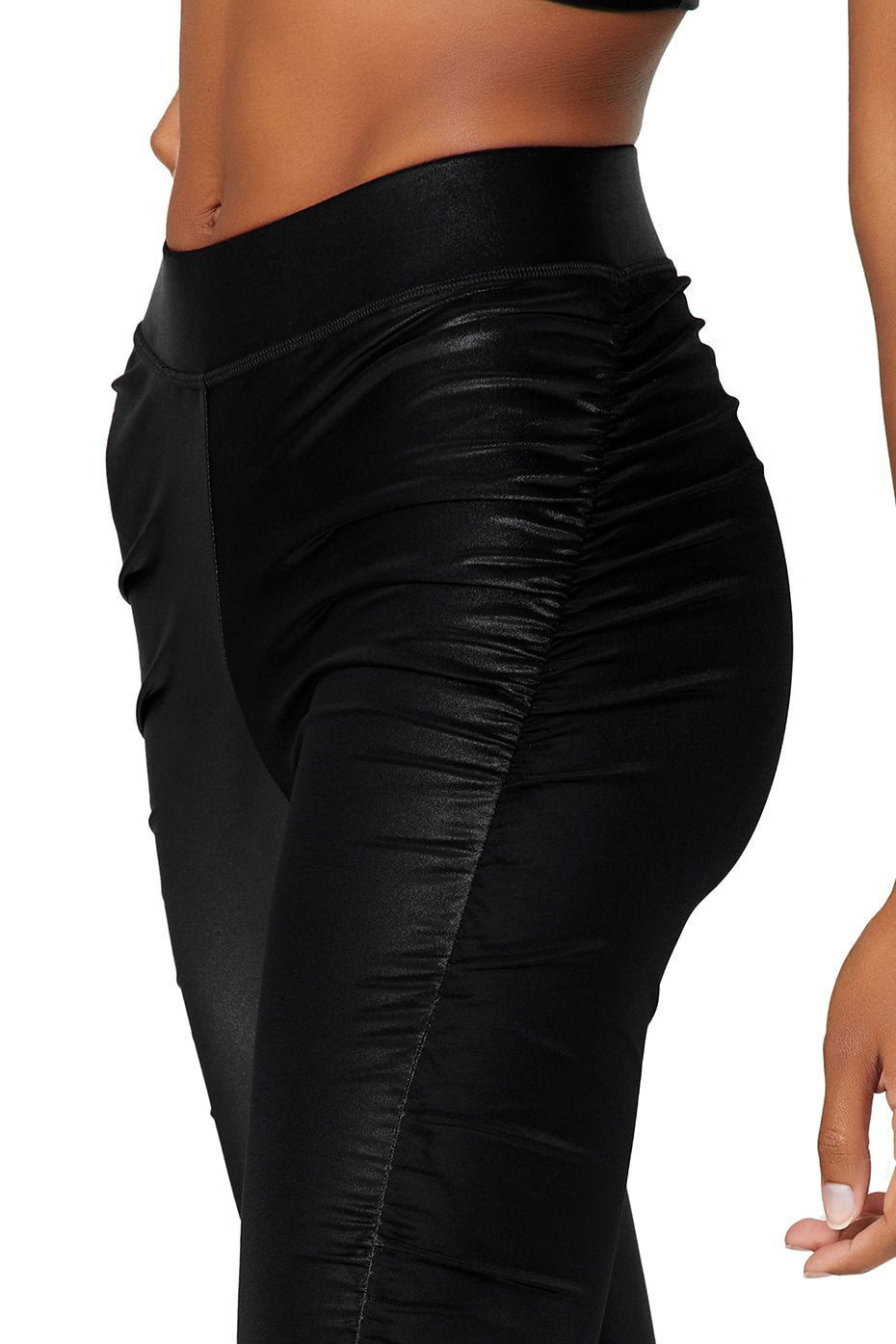 High-Waist Cinched Legging - Black Shine