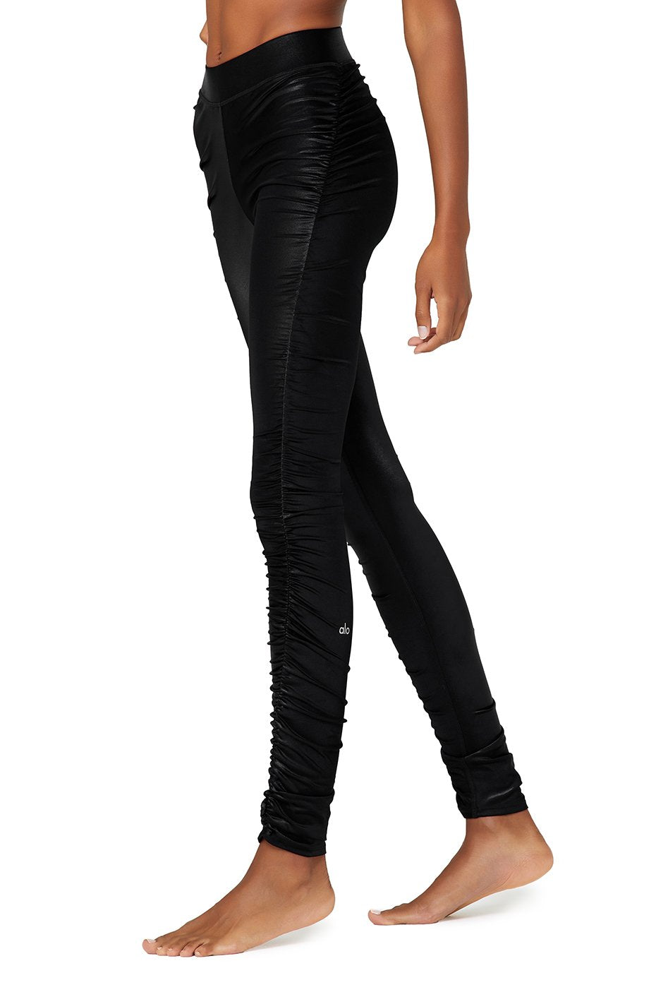 High-Waist Cinched Legging - Black Shine