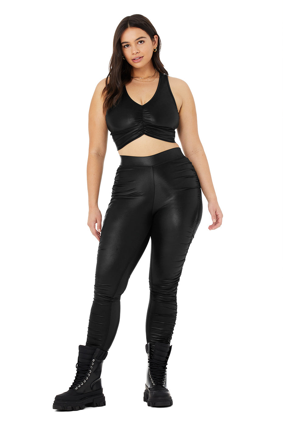 High-Waist Cinched Legging - Black Shine