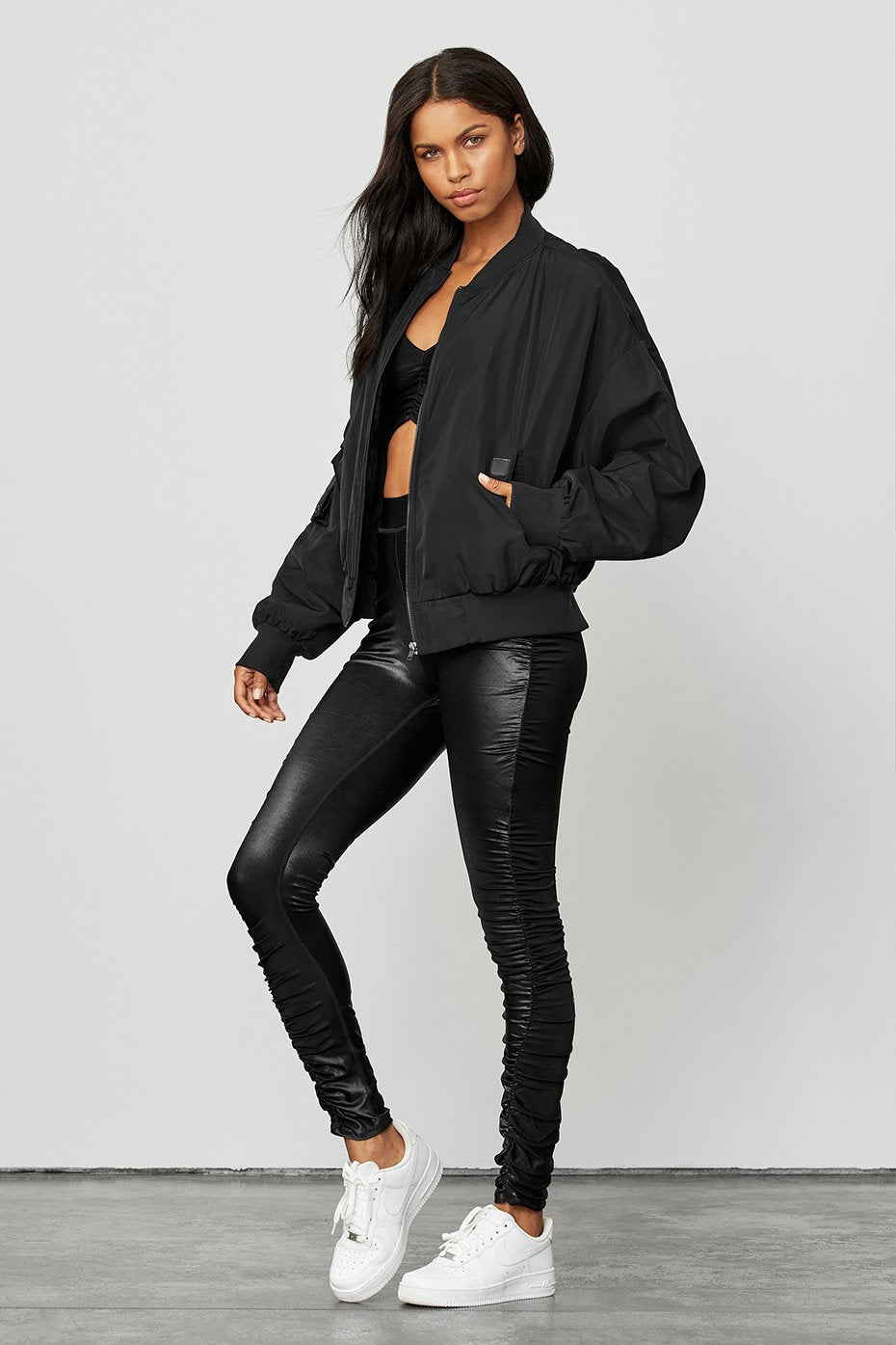 High-Waist Cinched Legging - Black Shine