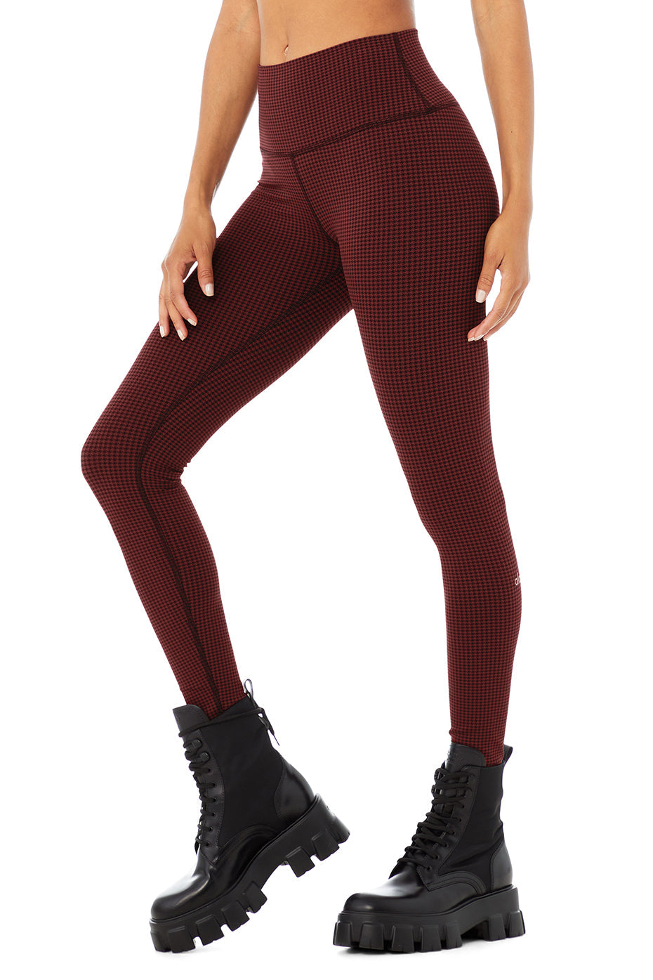 High-Waist Micro Houndstooth Legging - Cranberry/Black