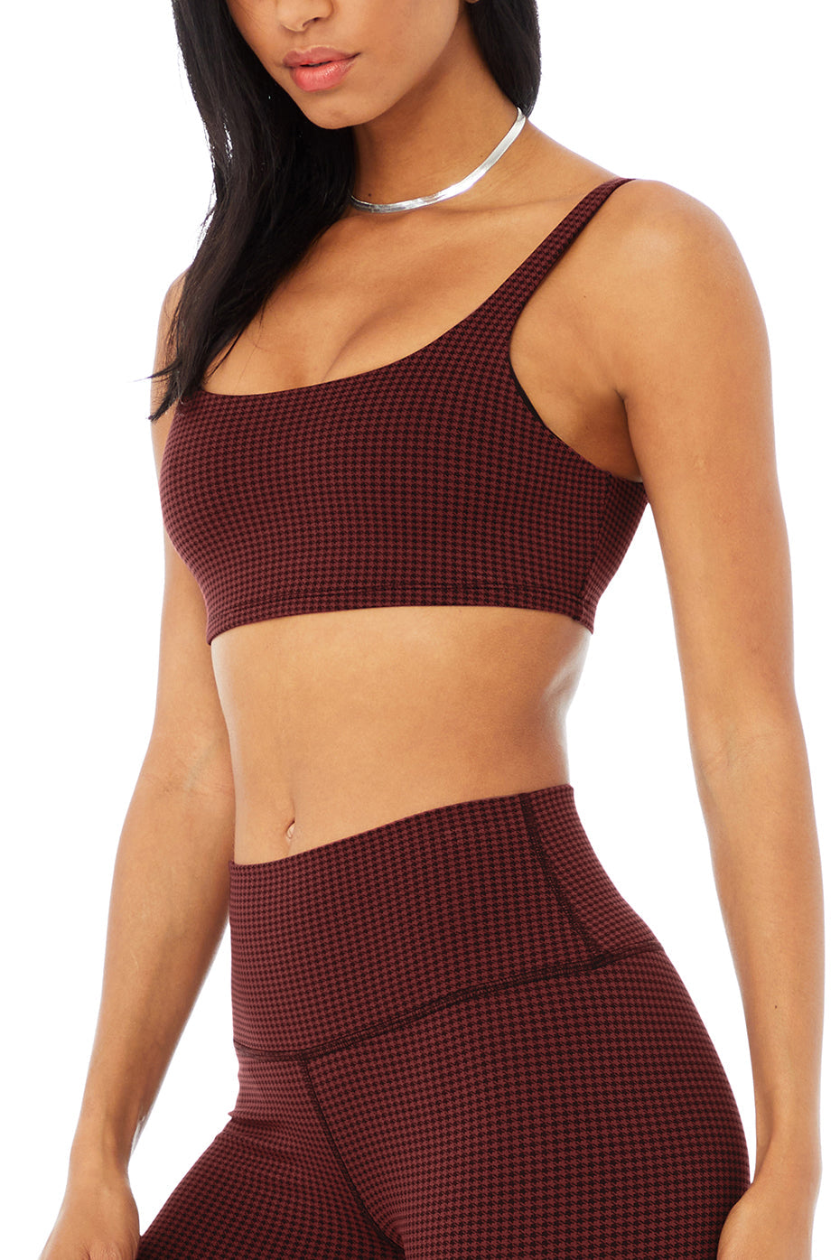 High-Waist Micro Houndstooth Legging - Cranberry/Black