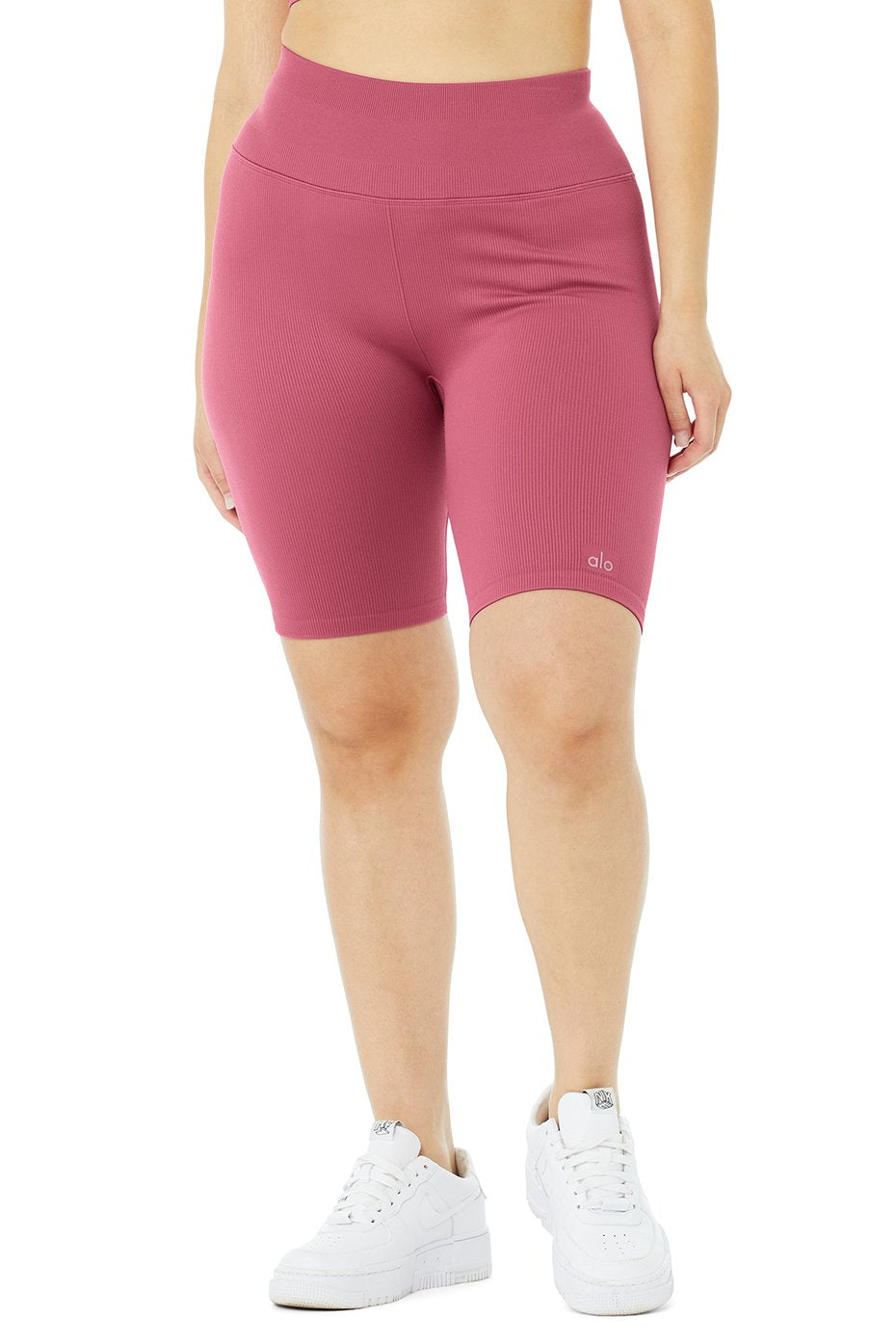 7" Seamless High-Waist Ribbed Biker Short - Raspberry Sorbet