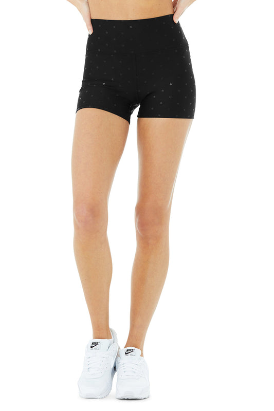 3" Airlift High-Waist Polka Dot Short - Black/Black Shine