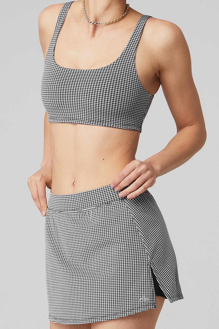 Micro Houndstooth Bra & Micro Houndstooth Tennis Skirt Set