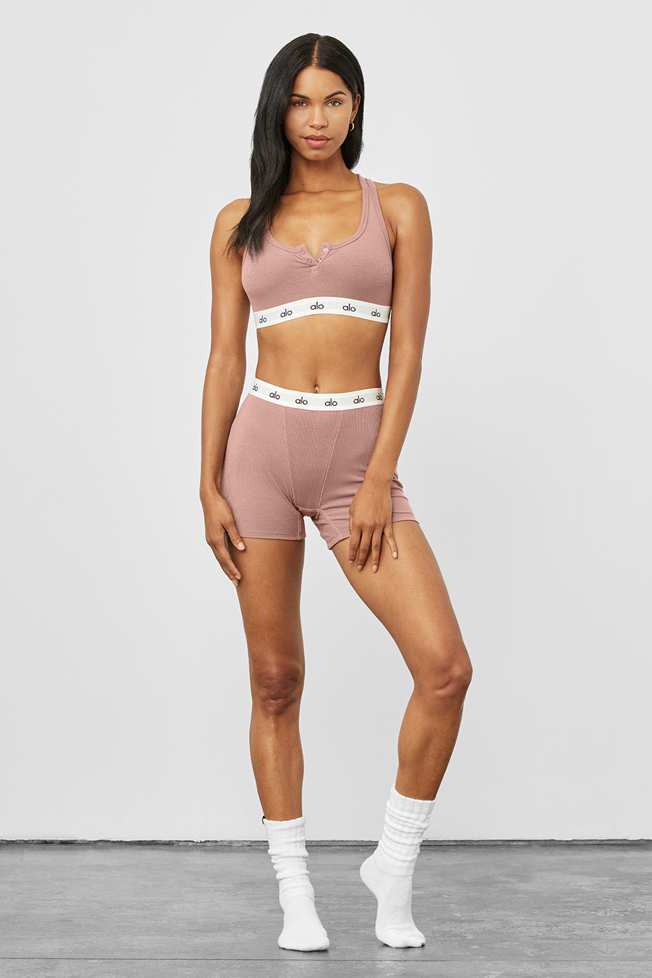 Icon Ribbed Henley Bra - Smoky Quartz