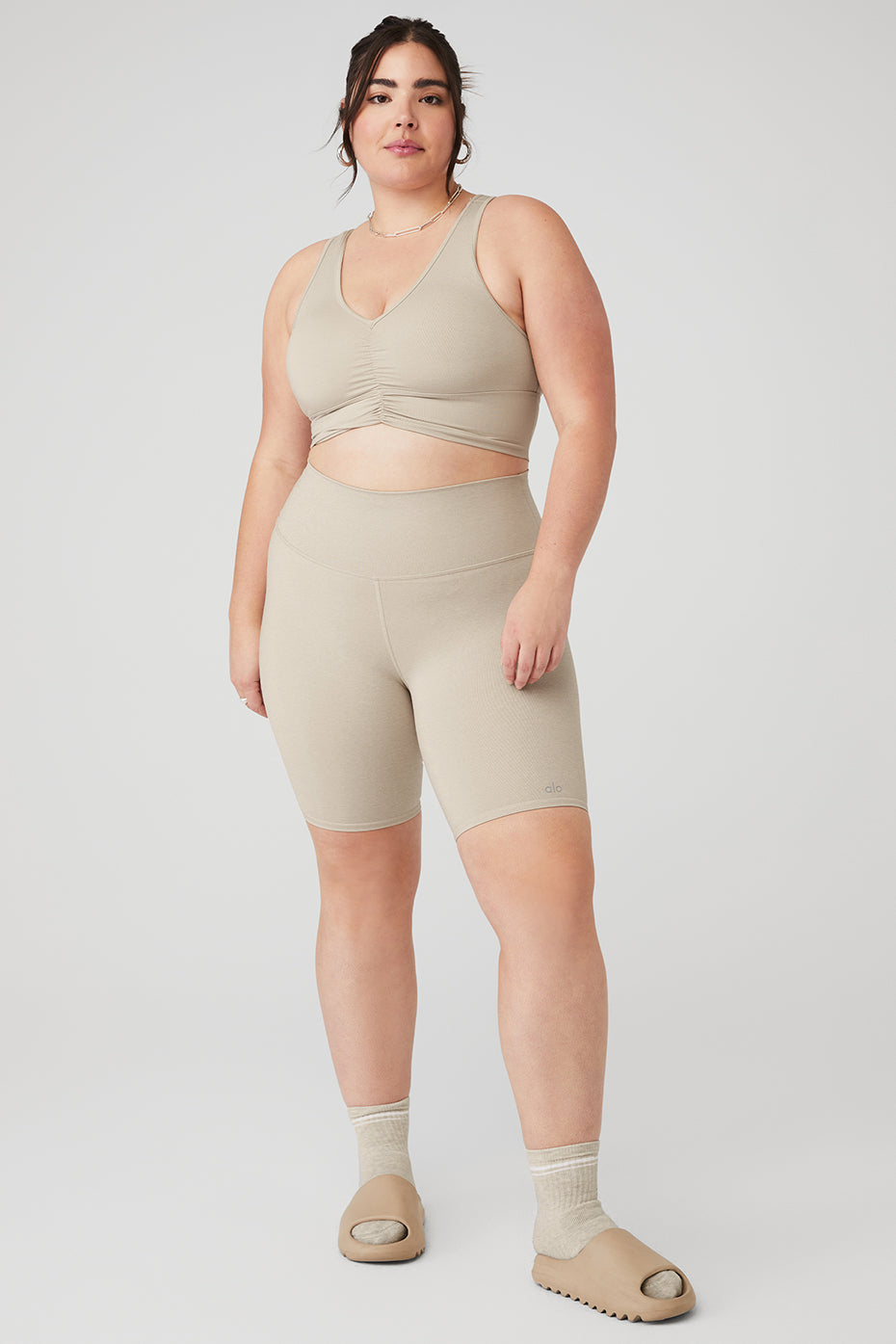 Wild Thing Bra & 7" High-Waist Biker Short Set - Oatmeal Heather