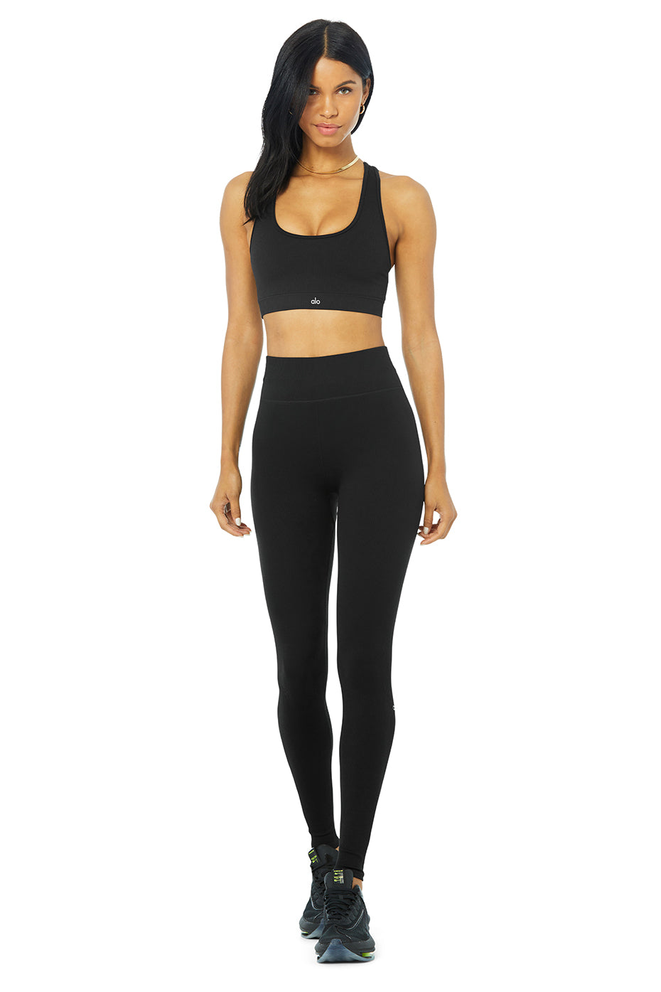 Seamless Ribbed Bra & Seamless High-Waist Ribbed Legging Set - Black