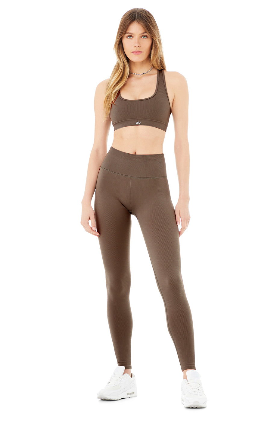 Seamless Ribbed Bra & Seamless High-Waist Ribbed Legging Set - Hot Cocoa