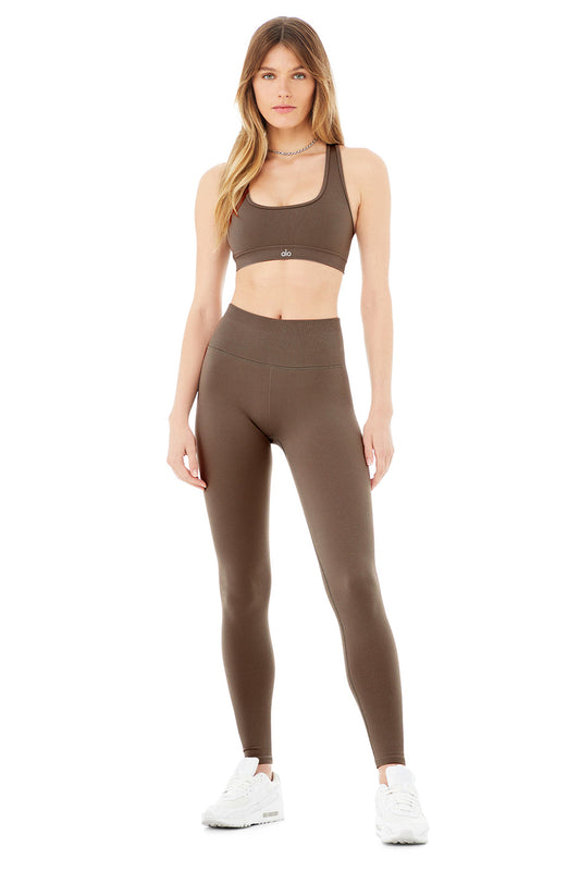 Seamless Ribbed Bra & Seamless High-Waist Ribbed Legging Set - Hot Cocoa