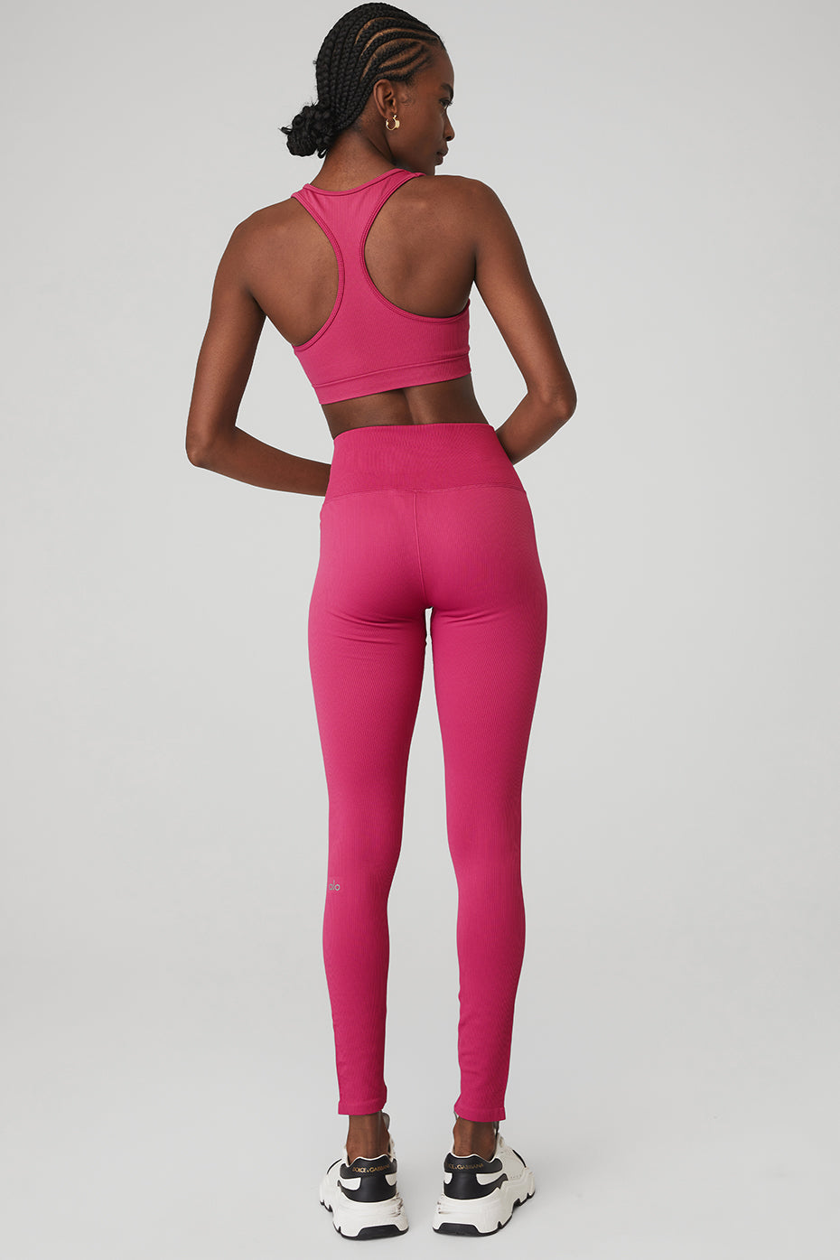 Seamless Ribbed Bra & Seamless High-Waist Ribbed Legging Set - Magenta Crush
