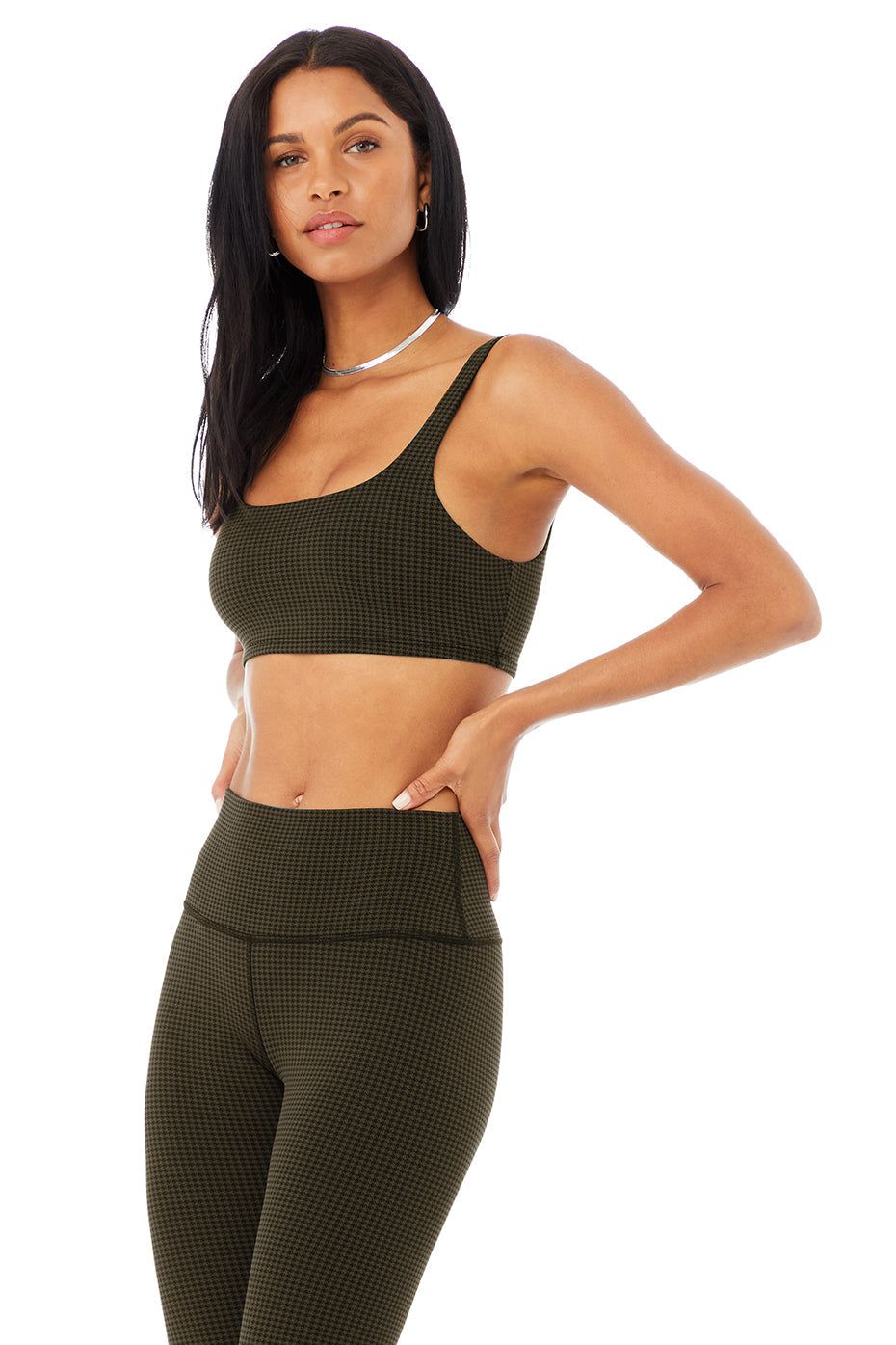 Micro Houndstooth Bra - Dark Olive/Black