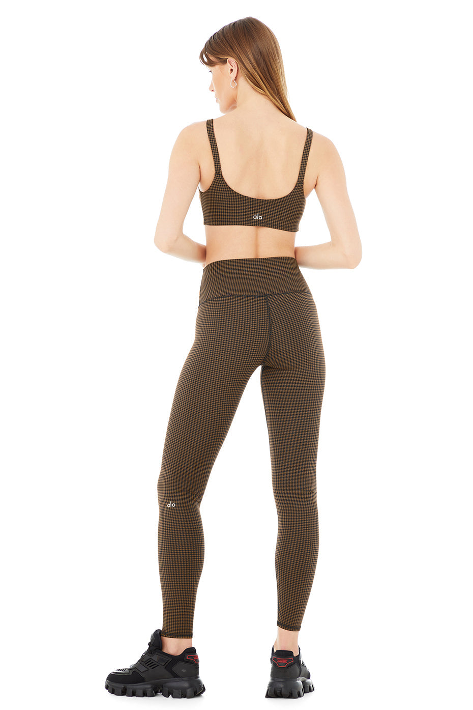 Micro Houndstooth Bra & High-Waist Legging Set - Hot Cocoa