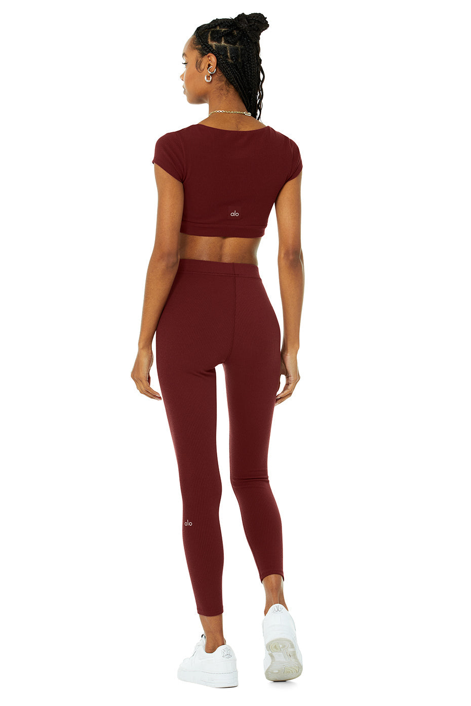Blissful Henley Bra Top & Ribbed High-Waist 7/8 Blissful Legging Set - Cranberry