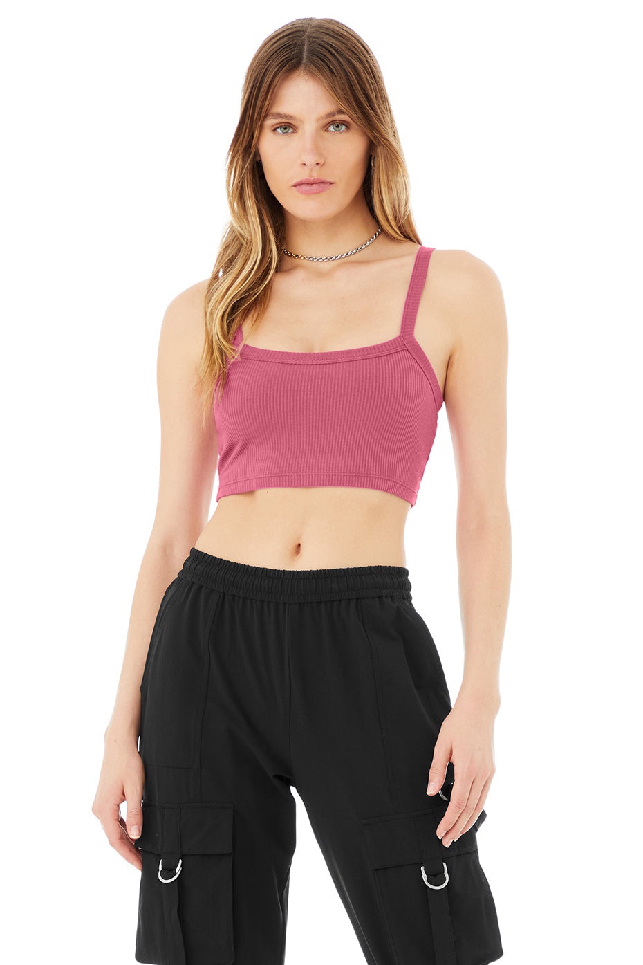 Ribbed Crop Whisper Bra Tank - Raspberry Sorbet