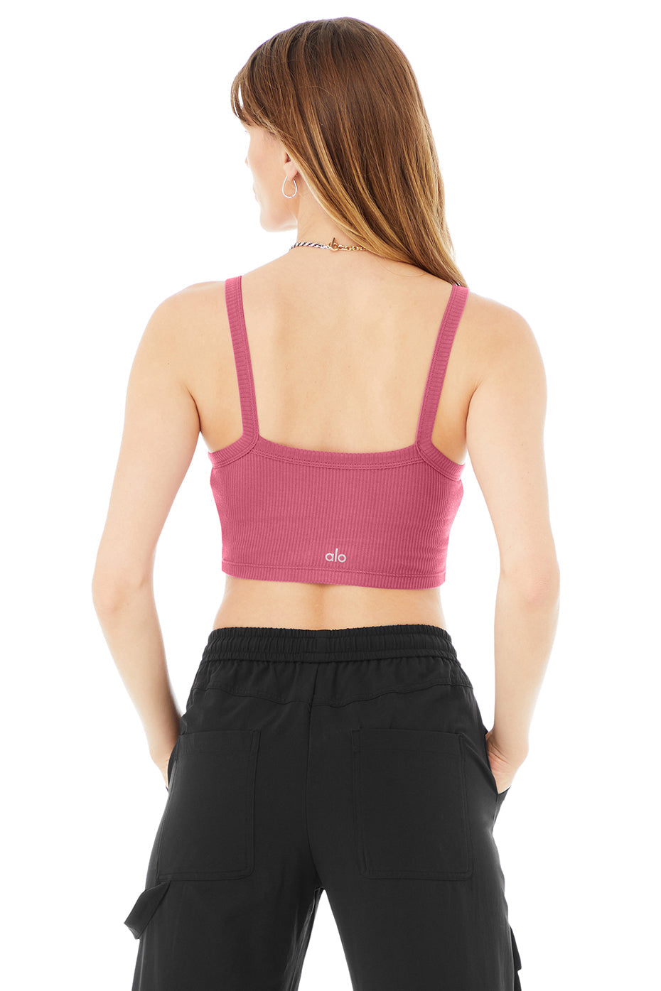 Ribbed Crop Whisper Bra Tank - Raspberry Sorbet