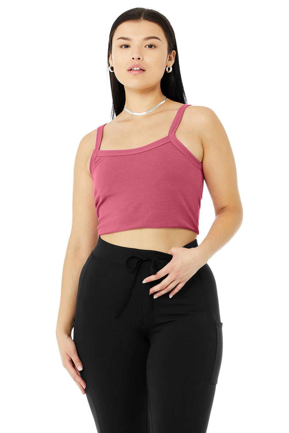 Ribbed Crop Whisper Bra Tank - Raspberry Sorbet