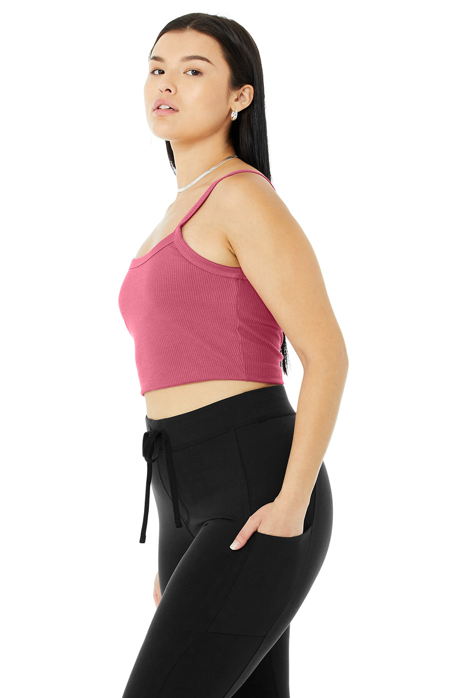 Ribbed Crop Whisper Bra Tank - Raspberry Sorbet