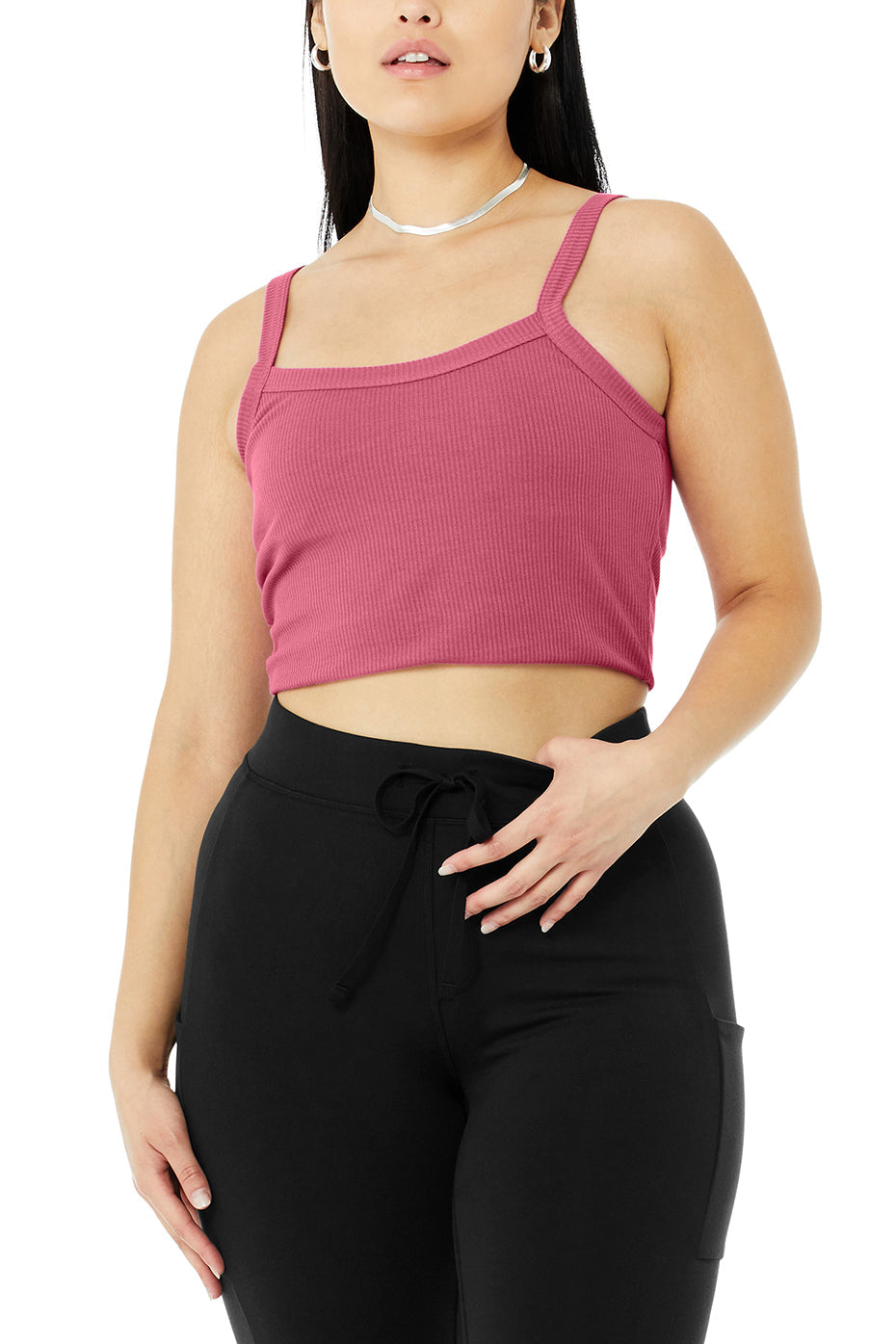 Ribbed Crop Whisper Bra Tank - Raspberry Sorbet