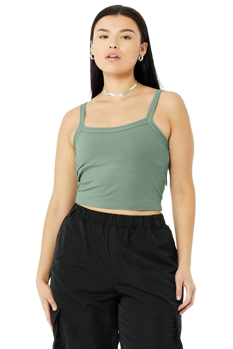 Ribbed Crop Whisper Bra Tank - Soft Seagrass