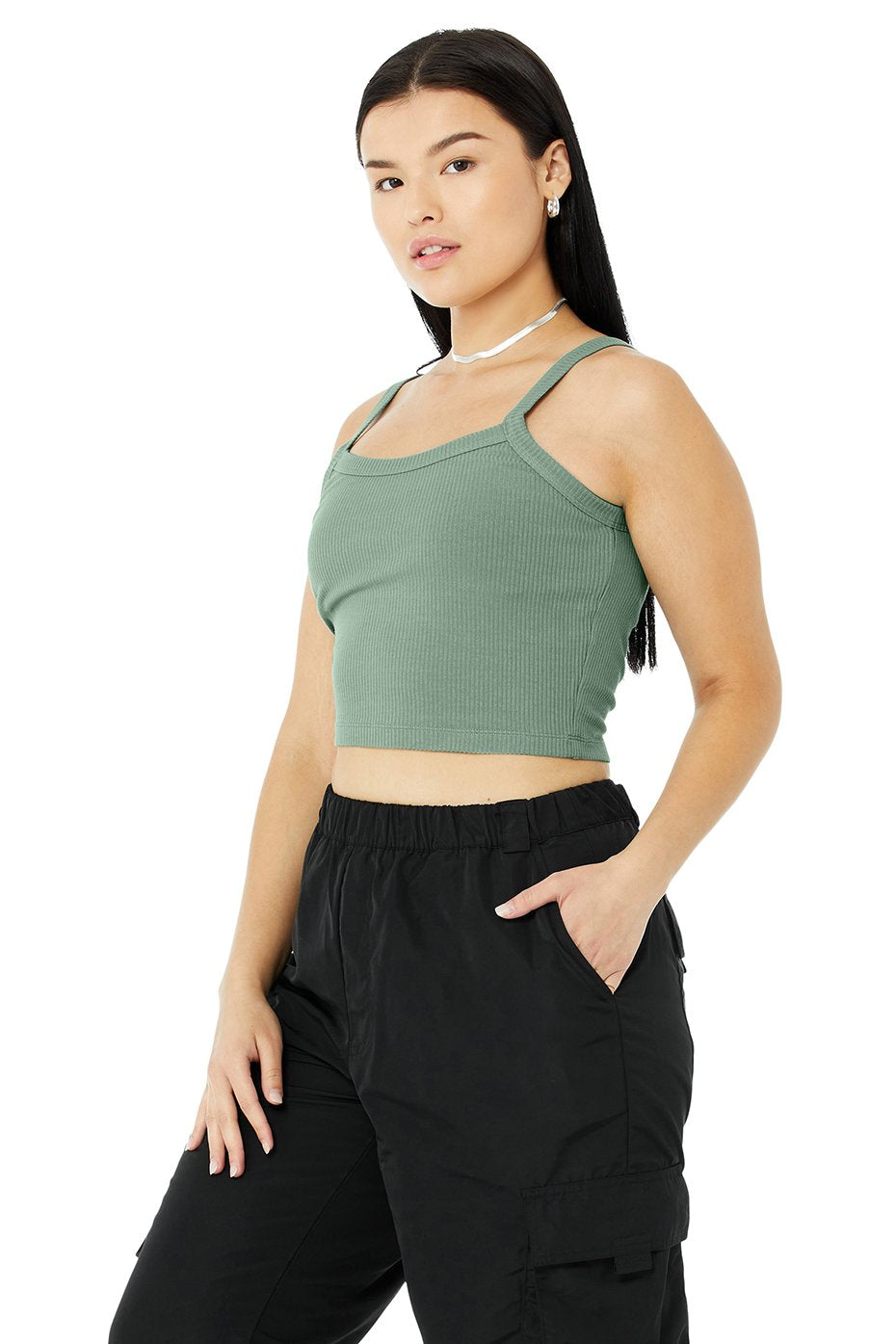 Ribbed Crop Whisper Bra Tank - Soft Seagrass