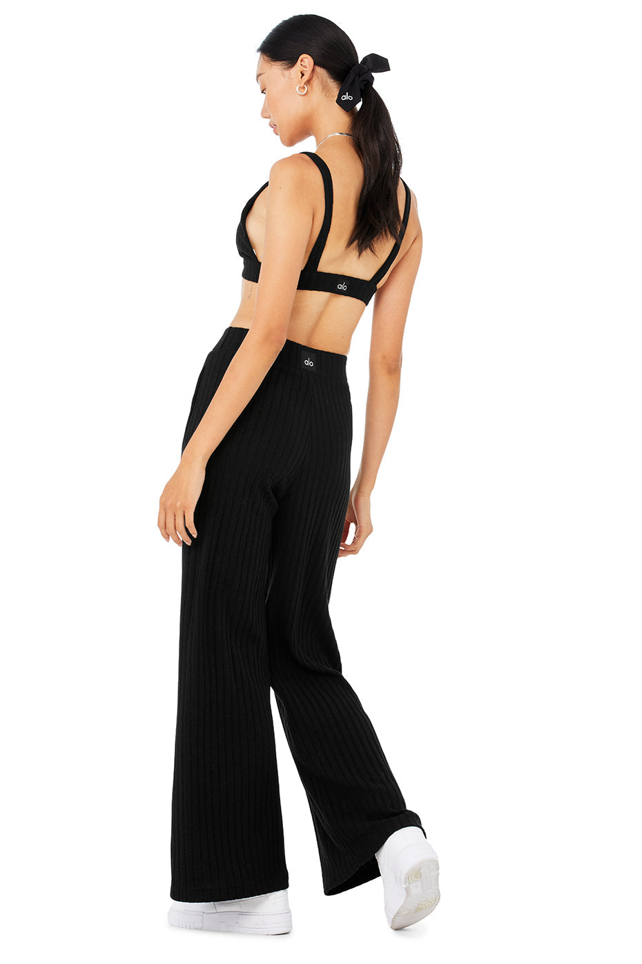 Ribbed Take Comfort Bra & Ribbed Take Comfort Wide Leg Pant Set - Black