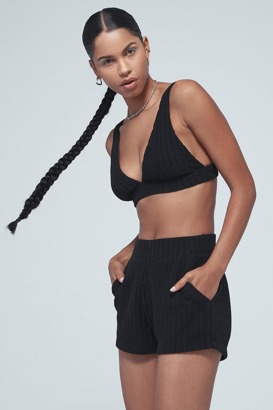 Ribbed Take Comfort Bra & Ribbed Take Comfort Short Set - Black