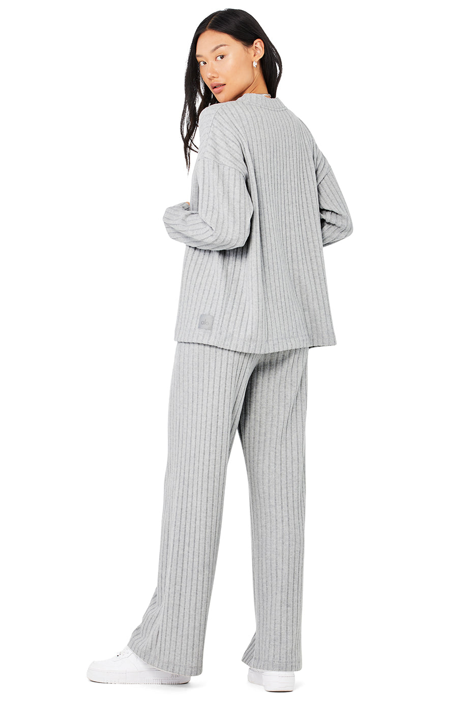 Ribbed Take Comfort Bra, Cardigan & Wide Leg Pant Set - Athletic Heather Grey