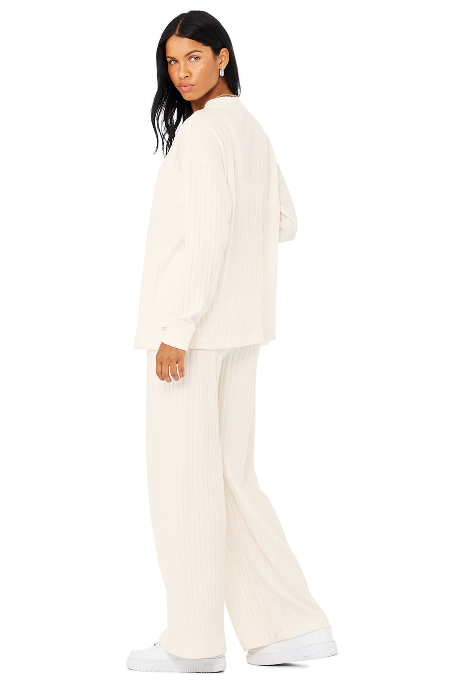 Ribbed Take Comfort Bra, Cardigan & Wide Leg Pant Set - Ivory