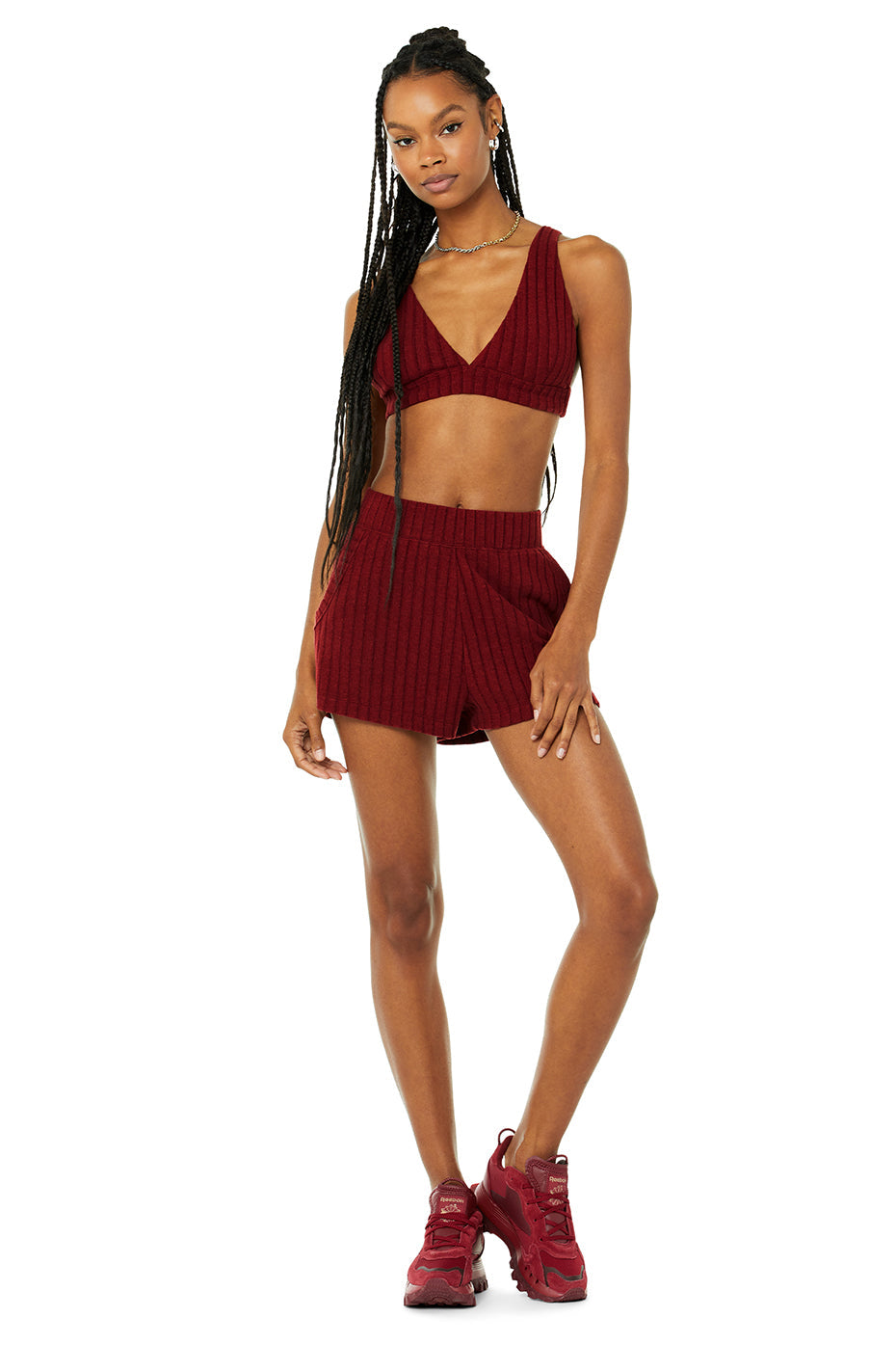 Ribbed Take Comfort Bra & Ribbed Take Comfort Short Set - Cranberry