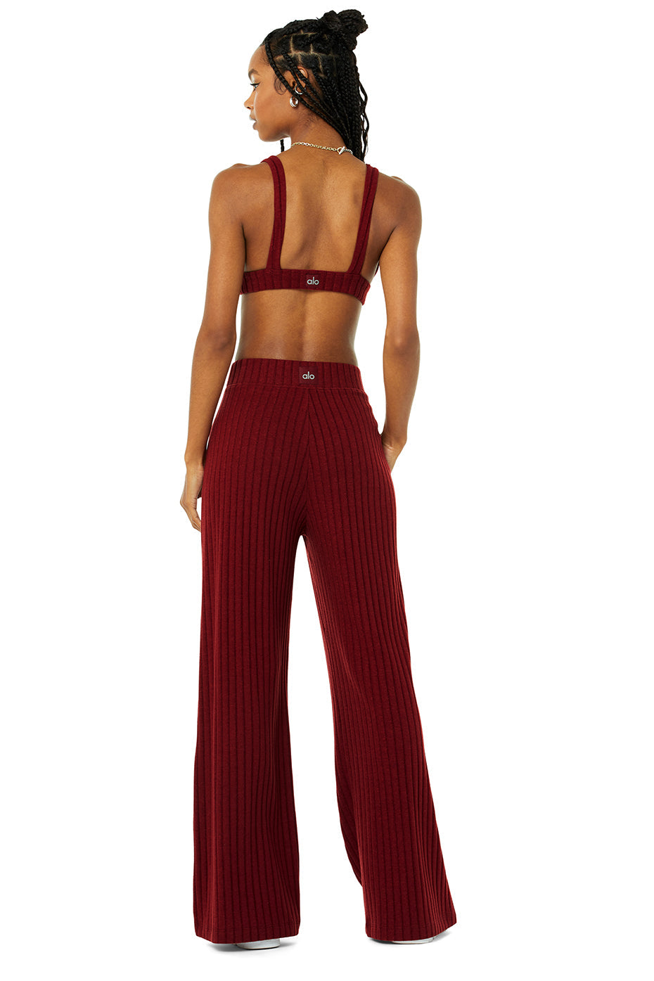Ribbed Take Comfort Bra & Ribbed Take Comfort Wide Leg Pant Set - Cranberry