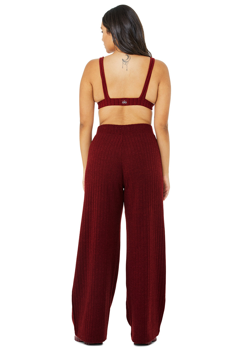 Ribbed Take Comfort Bra & Ribbed Take Comfort Wide Leg Pant Set - Cranberry