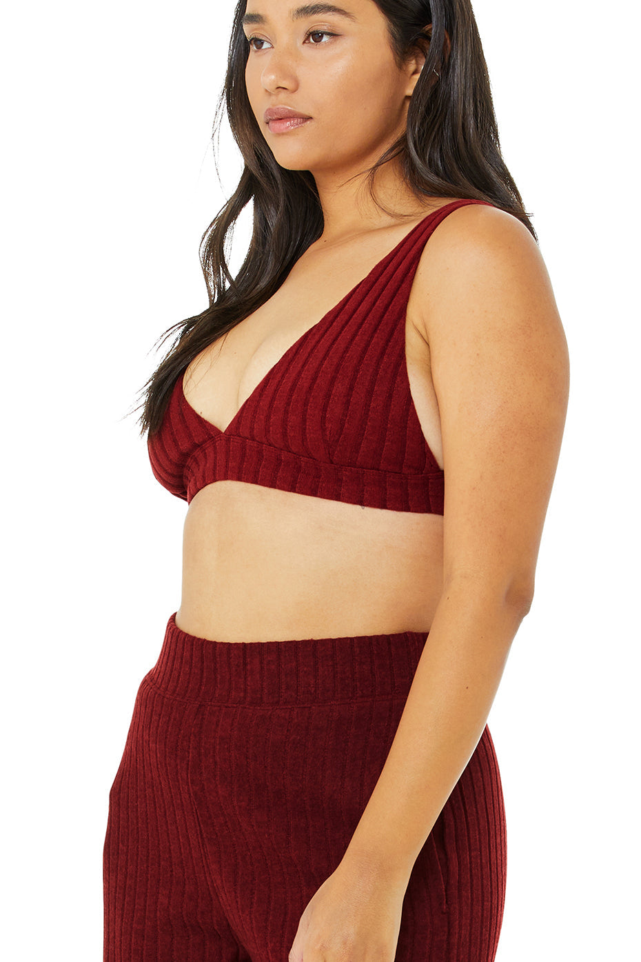 Ribbed Take Comfort Bra & Ribbed Take Comfort Wide Leg Pant Set - Cranberry
