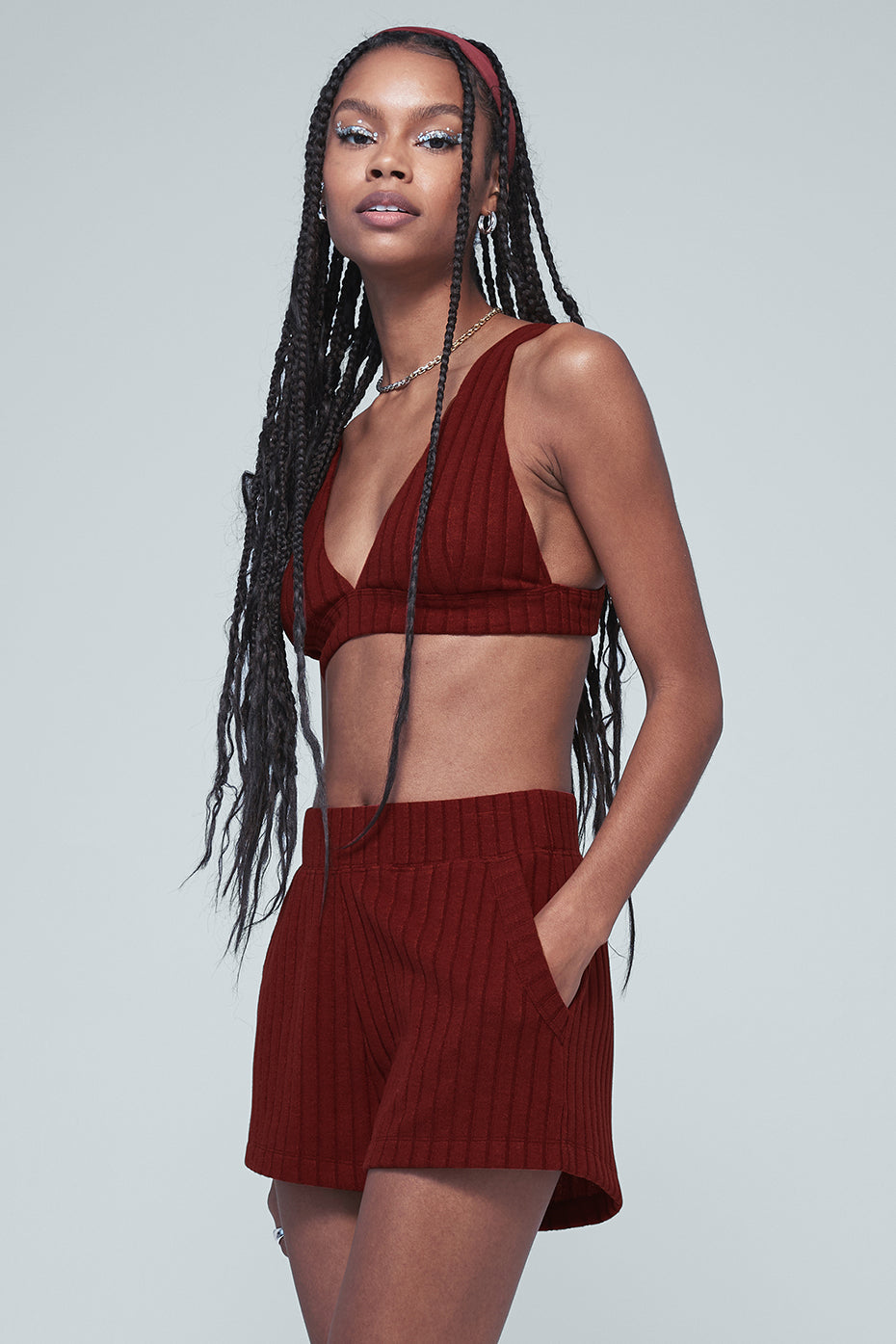 Ribbed Take Comfort Bra & Ribbed Take Comfort Short Set - Cranberry