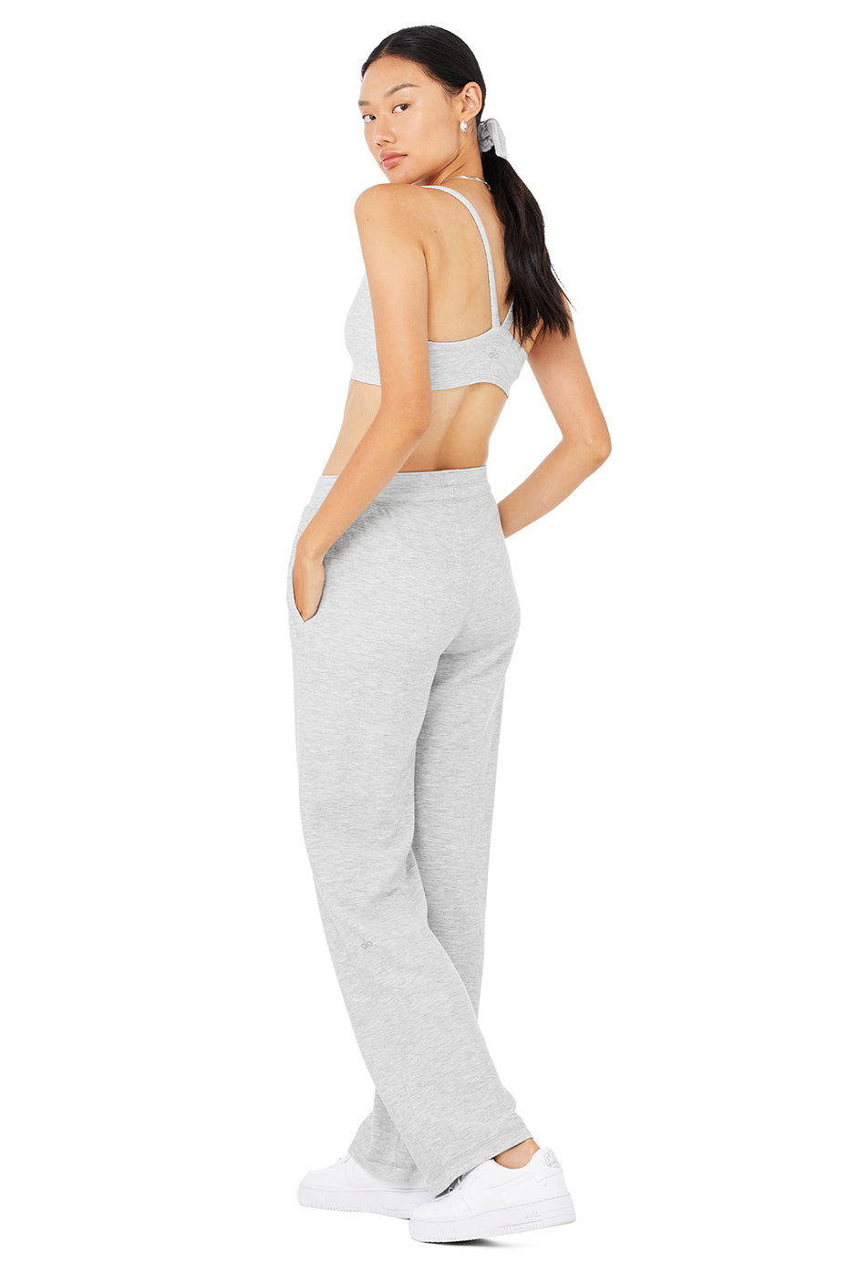 Micro Waffle Pleasant Bra & Micro Waffle High-Waist Pleasant Wide Leg Pant Set - Athletic Heather Grey