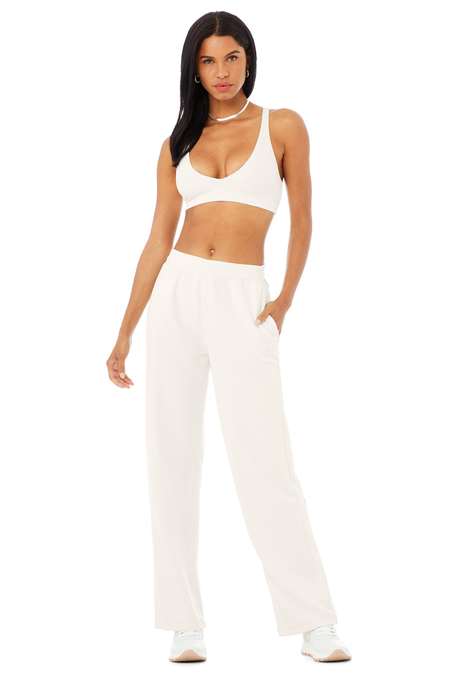 Micro Waffle Pleasant Bra & Micro Waffle High-Waist Pleasant Wide Leg Pant Set - Ivory