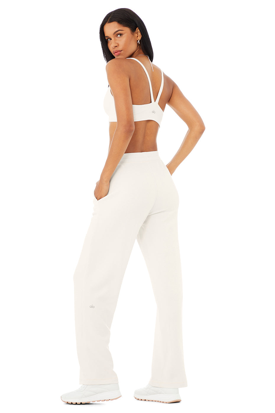 Micro Waffle Pleasant Bra & Micro Waffle High-Waist Pleasant Wide Leg Pant Set - Ivory