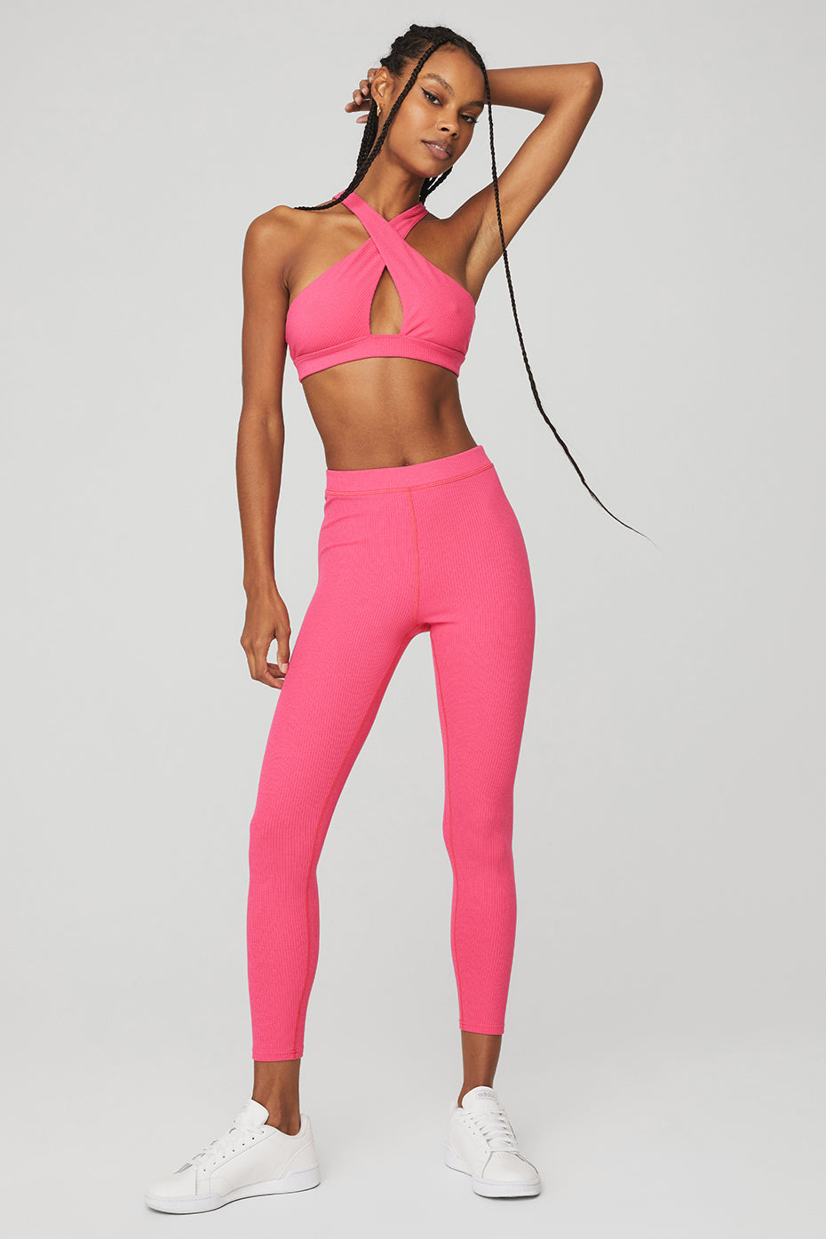 Ribbed Destination Bra & Ribbed High-Waist 7/8 Blissful Legging Set - Pink Fuchsia