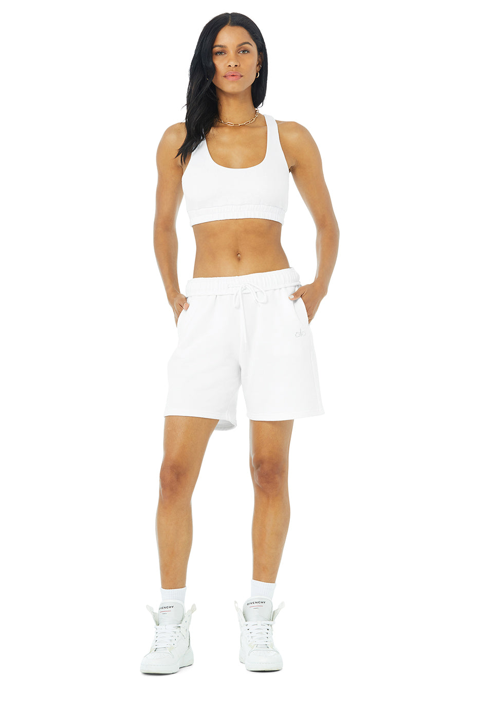 Scoop Neck Sweatshirt Bra & Accolade Sweat Short Set - White