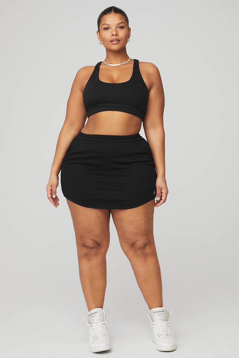 Scoop Neck Sweatshirt Bra & High-Waist Accolade Skirt - Black