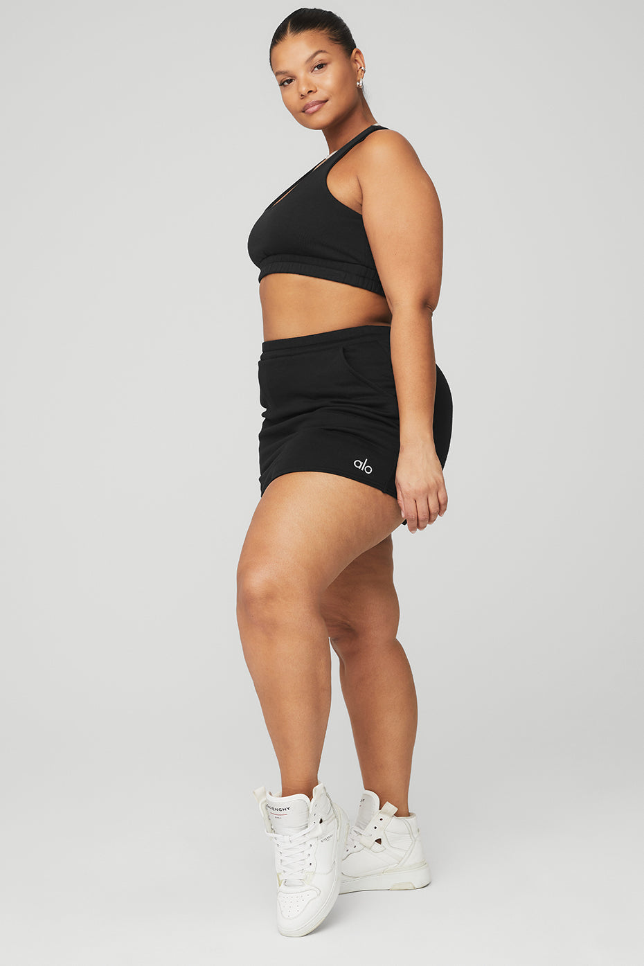 Scoop Neck Sweatshirt Bra & High-Waist Accolade Skirt - Black